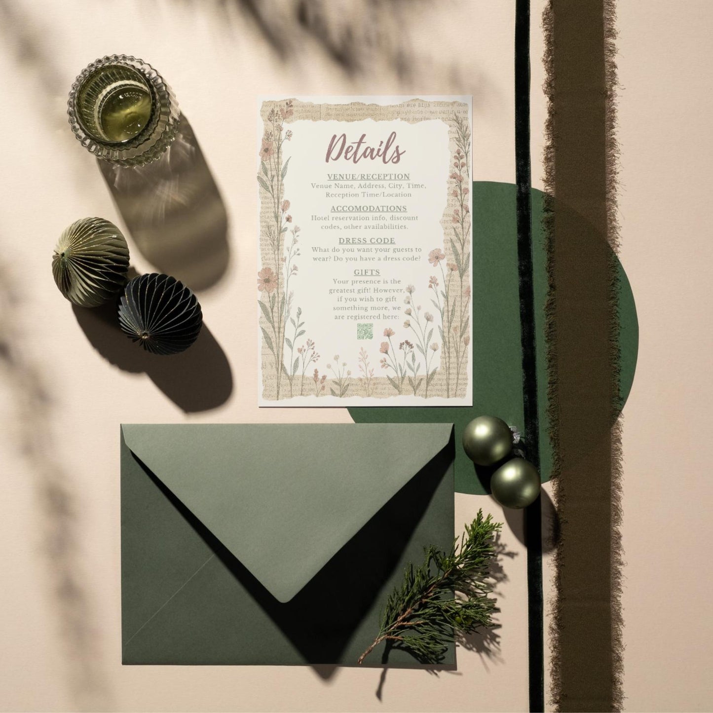 Rustic Wildflower, Newspaper, Wedding Invitation