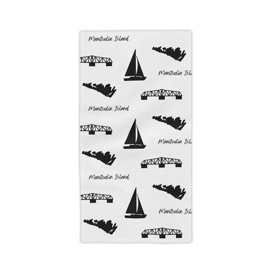 Beach Towel, Black and White Manitoulin Island Design