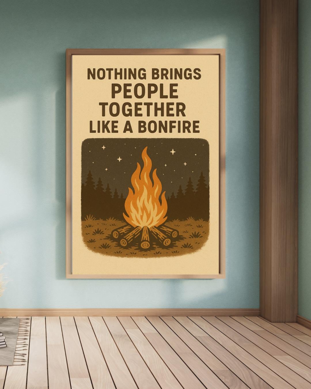 Bonfire Quote Wall Art | “Nothing Brings People Together Like a Bonfire” Printable | Rustic Campfire Digital Download | Outdoor Cabin Decor