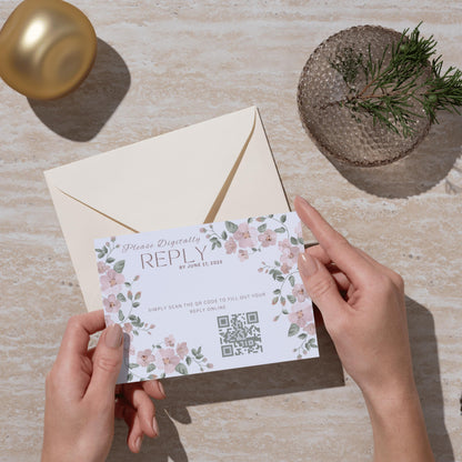 Pink Wildflower Wedding Invitation Bundle - Vine Floral Invite, Details & RSVP Card Set - Digital Download