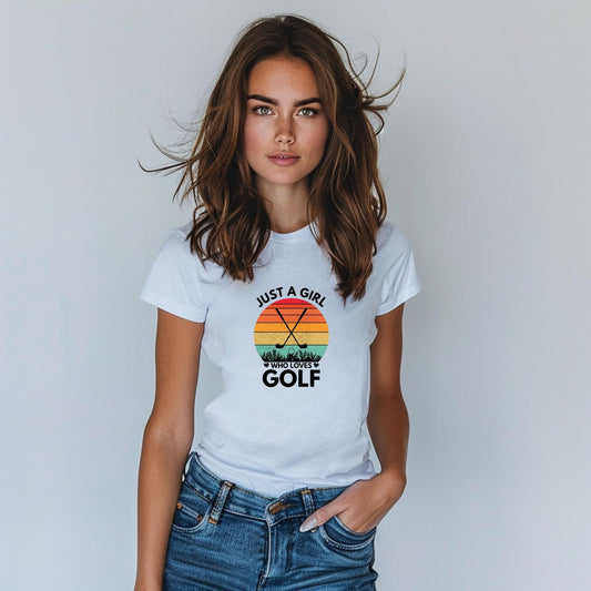 Just a Girl Who Loves Golf Women's Tee - Perfect Gift for Golf Enthusiasts, Sports Lovers, Summer Vibes, Fashionable Casual Wear, [...]