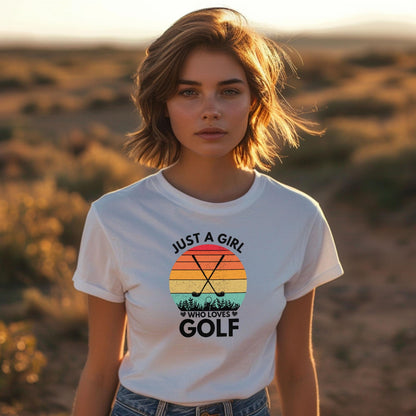 Just a Girl Who Loves Golf Women's Tee - Perfect Gift for Golf Enthusiasts, Sports Lovers, Summer Vibes, Fashionable Casual Wear, [...]