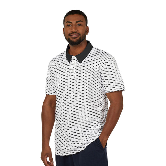 Manitoulin Island Pattern Unisex Polo Shirt - Golf Black and White, Men Women Golfing Tee, Golf Lover Gift, Island Print Polo, Golf
