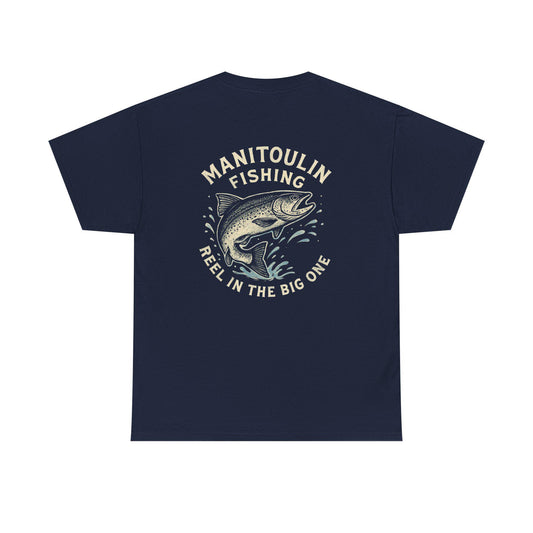 Manitoulin Fishing Unisex Heavy Cotton Tee, Fishing Shirt, Outdoor Apparel, Nature Lover Gift, Summer Wear, Casual Fishing Tee