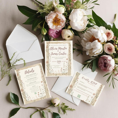 Rustic Wildflower, Newspaper, Wedding Invitation