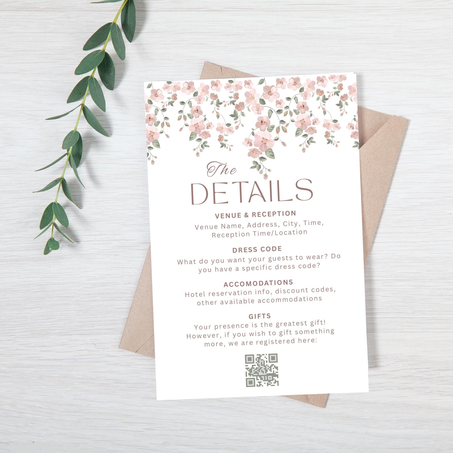 Pink Wildflower Wedding Invitation Bundle - Vine Floral Invite, Details & RSVP Card Set - Digital Download