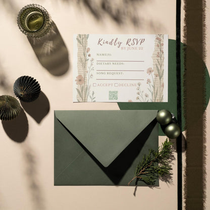 Rustic Wildflower, Newspaper, Wedding Invitation