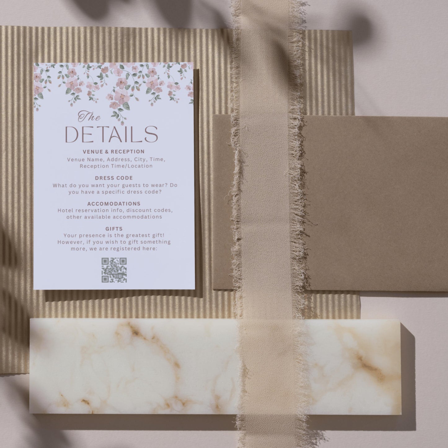 Pink Wildflower Wedding Invitation Bundle - Vine Floral Invite, Details & RSVP Card Set - Digital Download