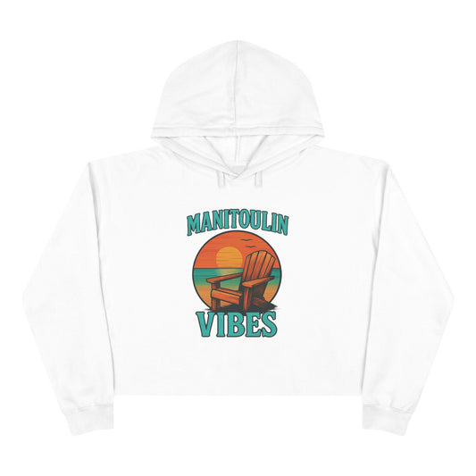Vibrant Crop Hoodie with 'Manitoulin Vibes' Print | Casual Wear, Summer Fashion, Beach Apparel, Gift for Her, Relaxation Style