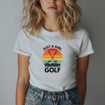 Just a Girl Who Loves Golf Women's Tee - Perfect Gift for Golf Enthusiasts, Sports Lovers, Summer Vibes, Fashionable Casual Wear, [...]