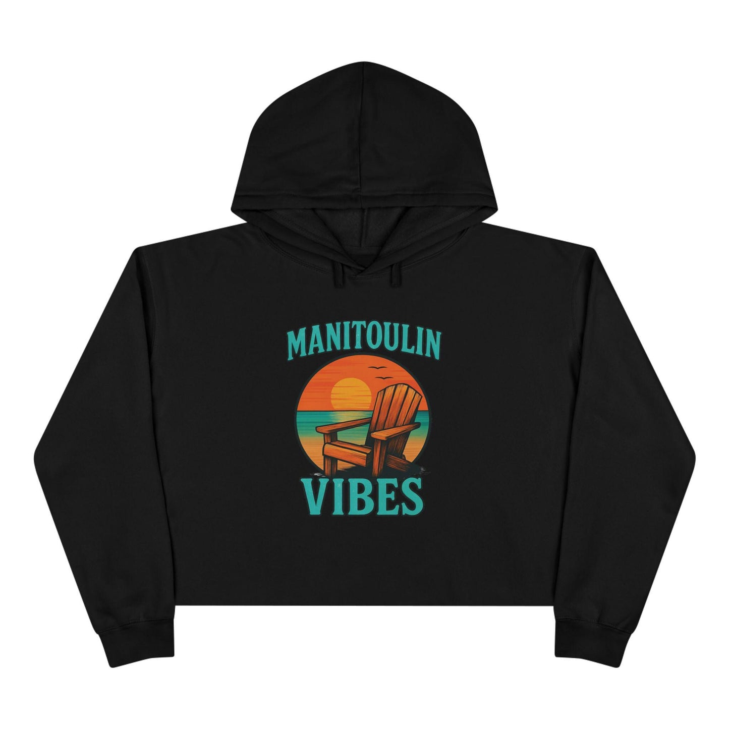 Vibrant Crop Hoodie with 'Manitoulin Vibes' Print | Casual Wear, Summer Fashion, Beach Apparel, Gift for Her, Relaxation Style