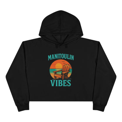 Vibrant Crop Hoodie with 'Manitoulin Vibes' Print | Casual Wear, Summer Fashion, Beach Apparel, Gift for Her, Relaxation Style