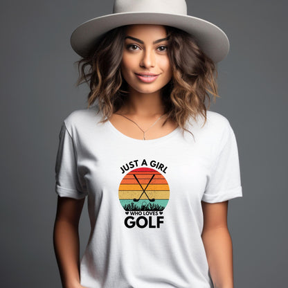 Just a Girl Who Loves Golf Women's Tee - Perfect Gift for Golf Enthusiasts, Sports Lovers, Summer Vibes, Fashionable Casual Wear, [...]