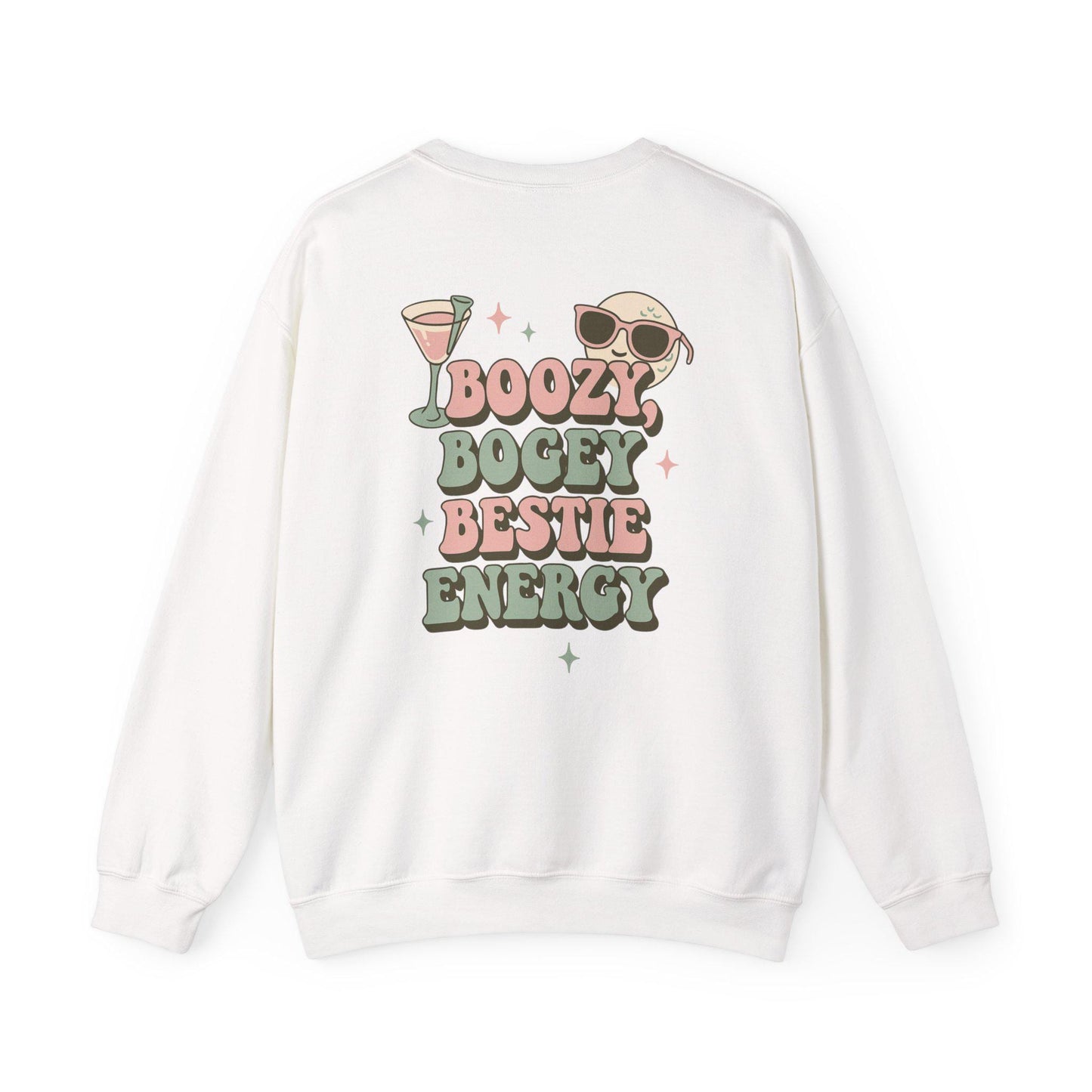 Funny Women Golf Crewneck Sweatshirt, Booze Golf Bestie, Unisex Heavy Blend Jumper, Drinking Buddy Gift, Golfer Apparel, Friendship