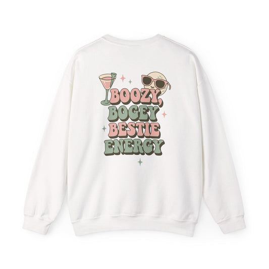 Funny Women Golf Crewneck Sweatshirt, Booze Golf Bestie, Unisex Heavy Blend Jumper, Drinking Buddy Gift, Golfer Apparel, Friendship