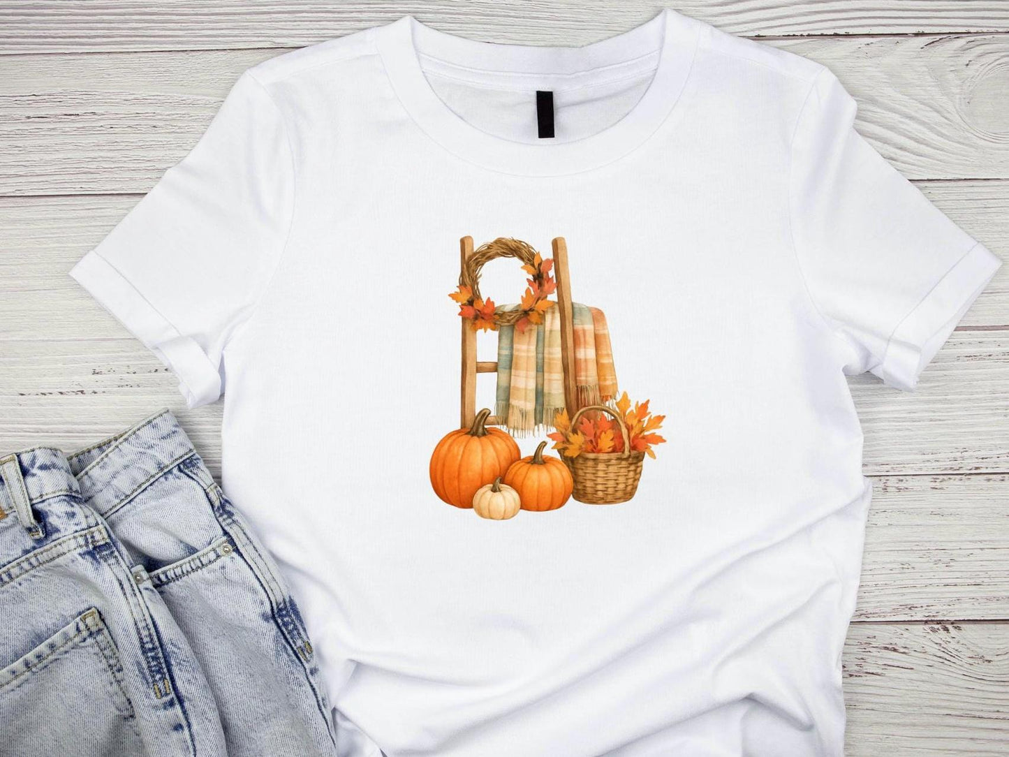 Printable Autumn Wall Art Bundle – Cozy Fall Decor – Pumpkin Boots, Mug Stack, Mailbox and Ladder – JPEG & PNG – Instant Download