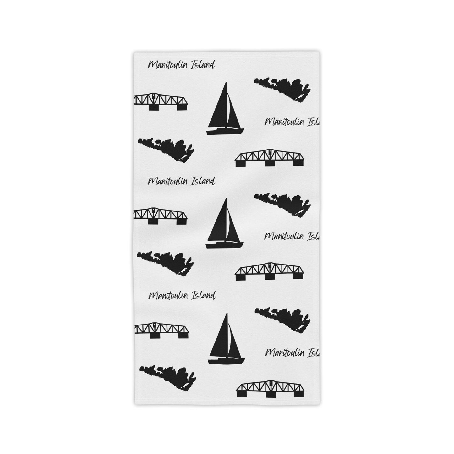Beach Towel, Black and White Manitoulin Island Design